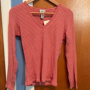 Calvin Klein Pink and White Ribbed Long Sleeve Blouse